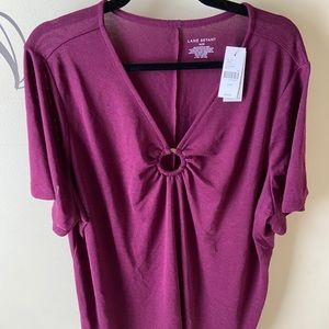 Lane Bryant short sleeve keyhole top in plum
